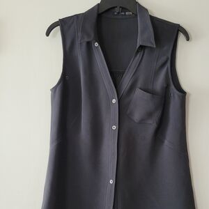 Magaschoni Collection Sleeveless Elegant Collar shirt Top 100% silk Gray sz 8.